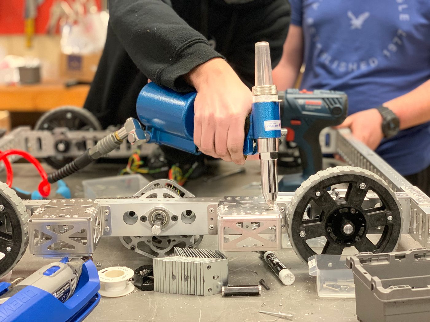 Students building the robot